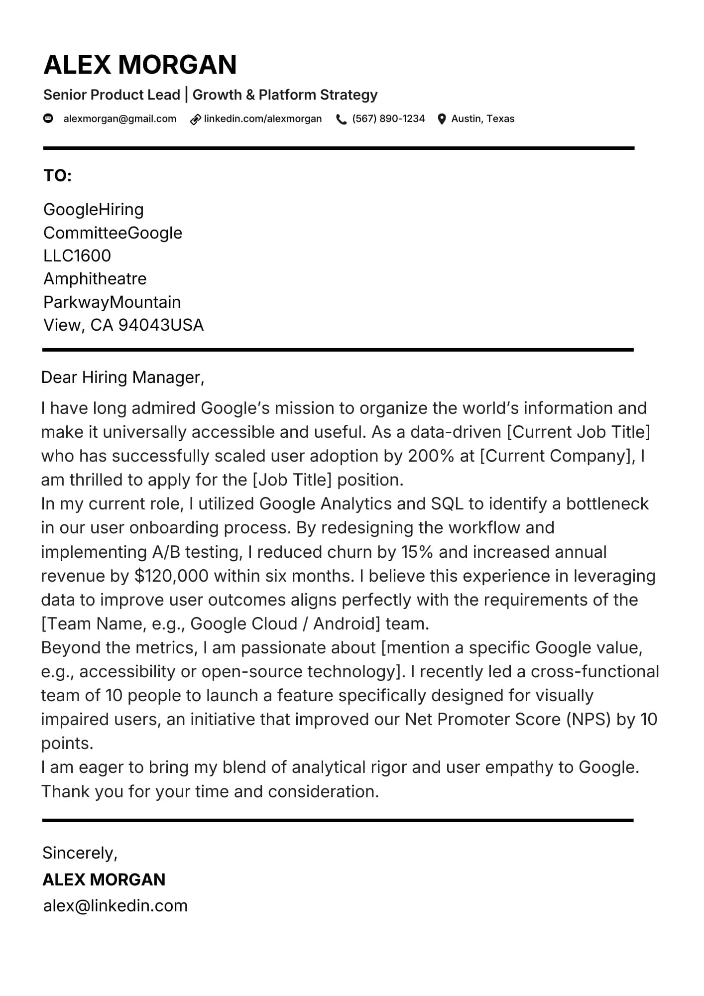 CV and cover letter template preview for job applications.