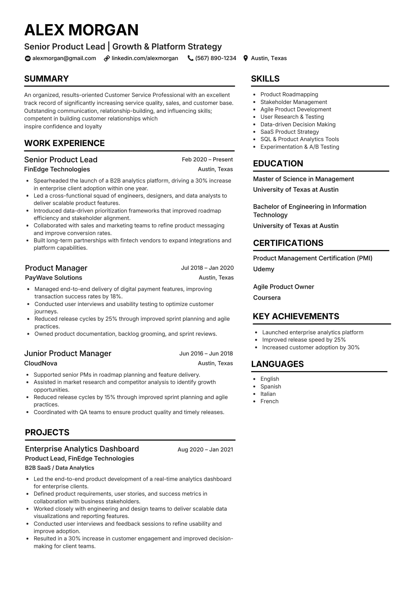 ATS-friendly resume template preview in NeuraCV.