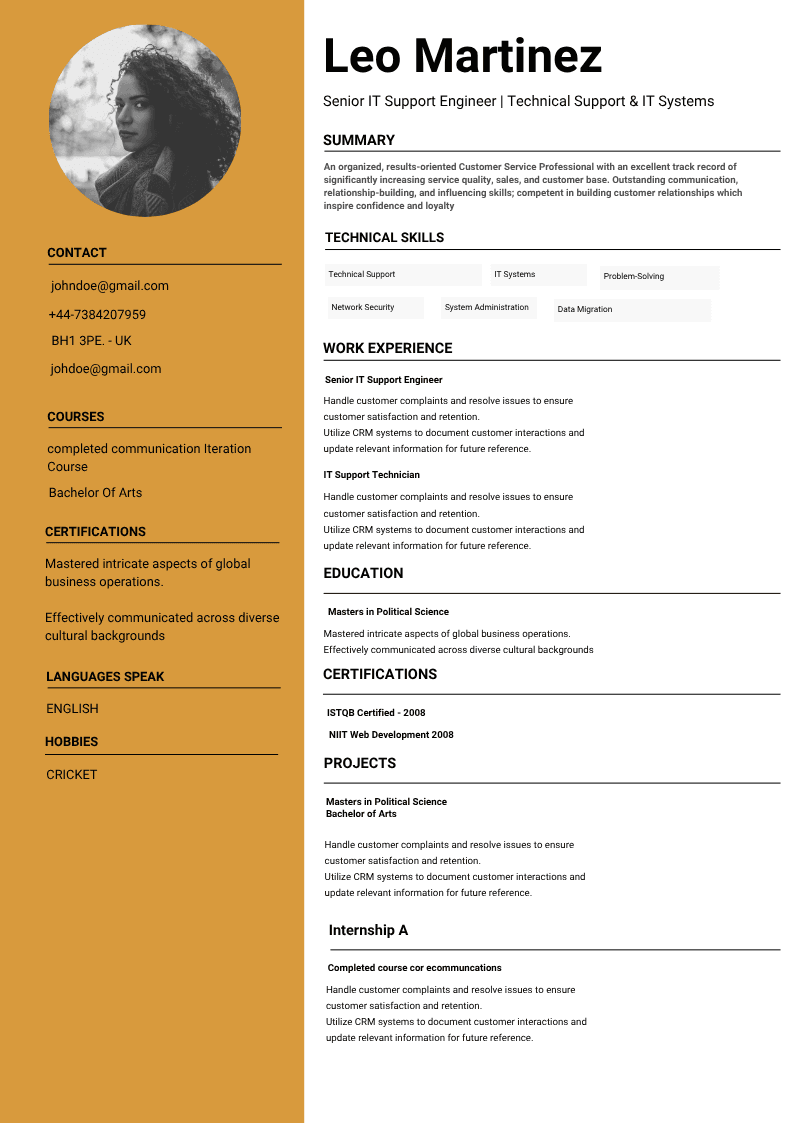 IT CV Example UK sample