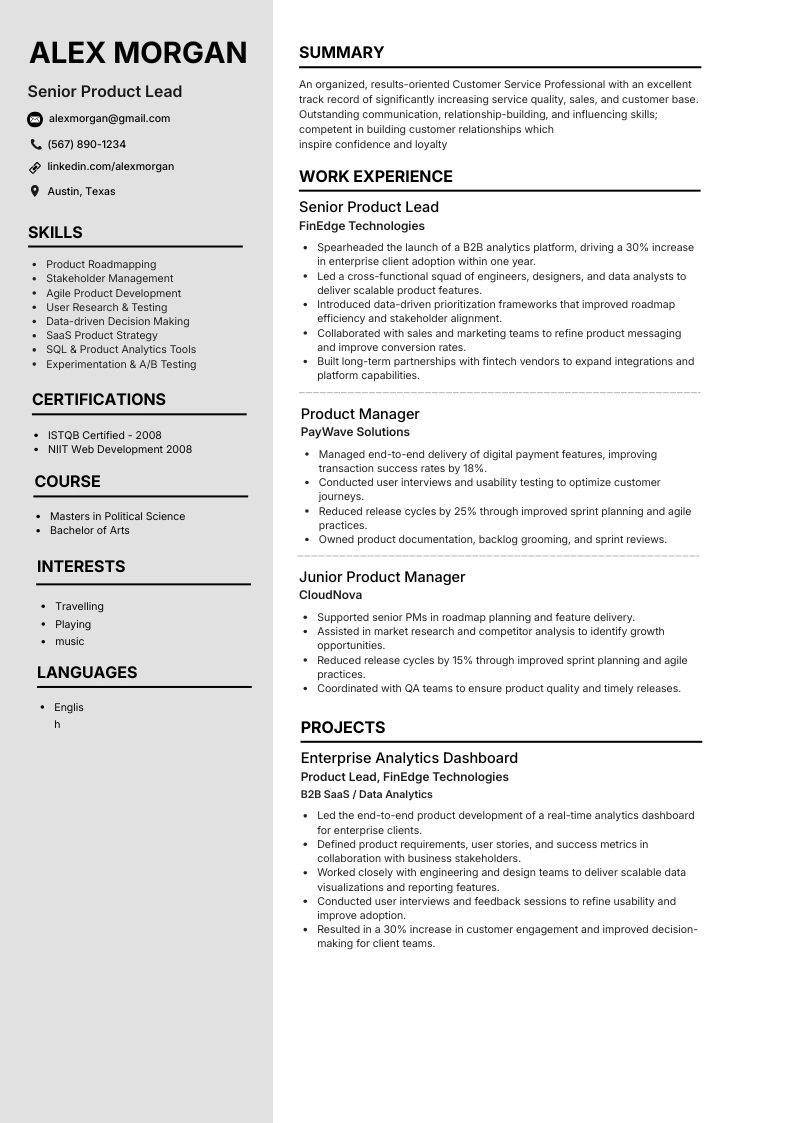 Preview of Executive Split two-column CV layout
