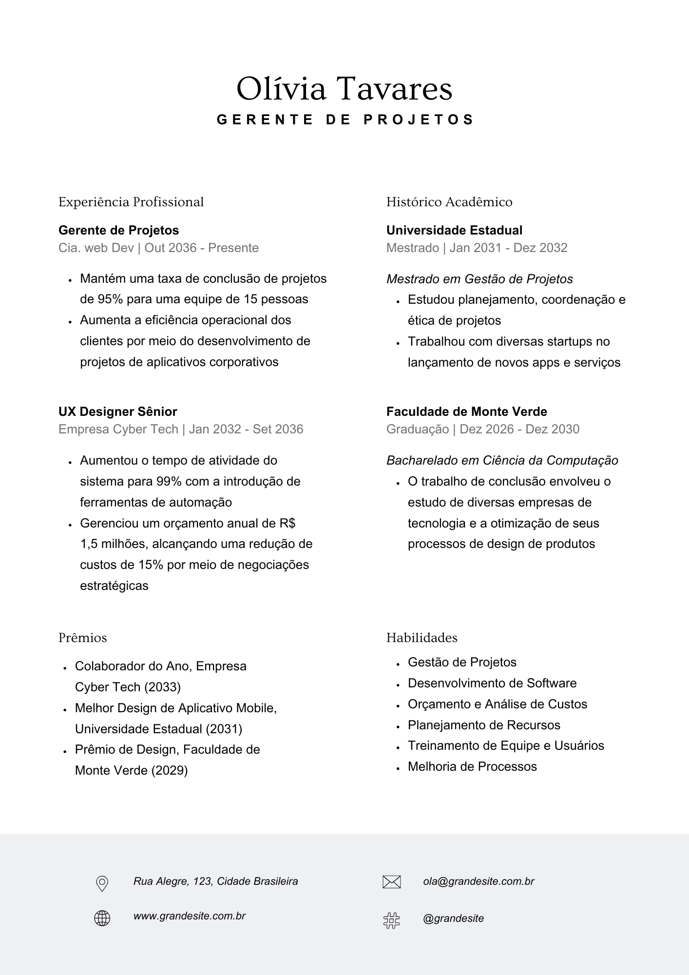 Bad resume example - Olivia Tavares template with decorative script name font and two columns