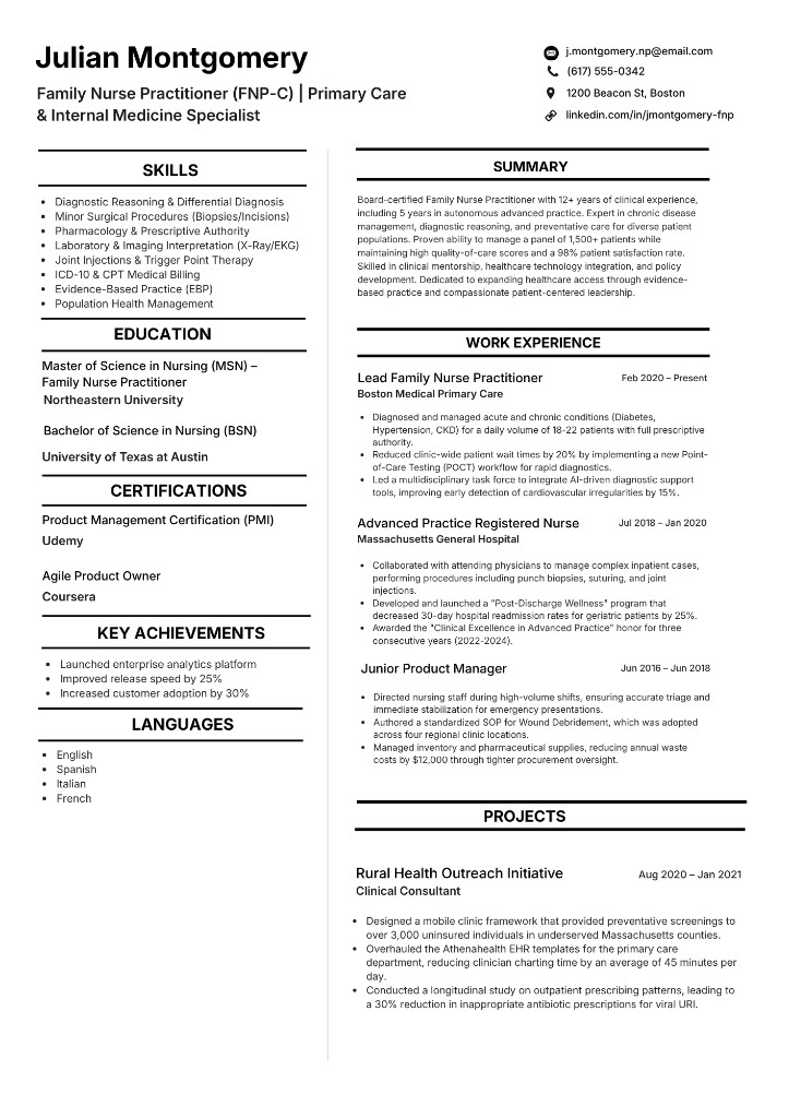 LVN family nurse healthcare resume sample