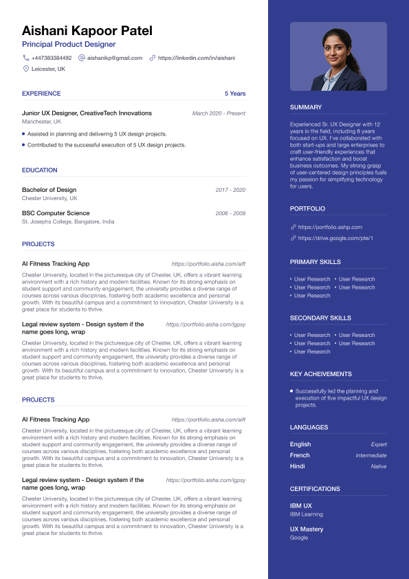 UX designer CV template preview