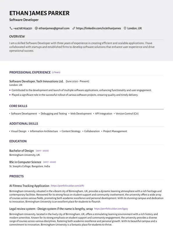 Premium ATS-friendly single-column resume template preview